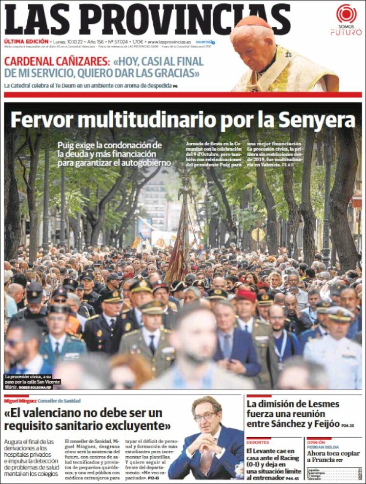 Portada de Las Provincias (Espa&ntilde;a)