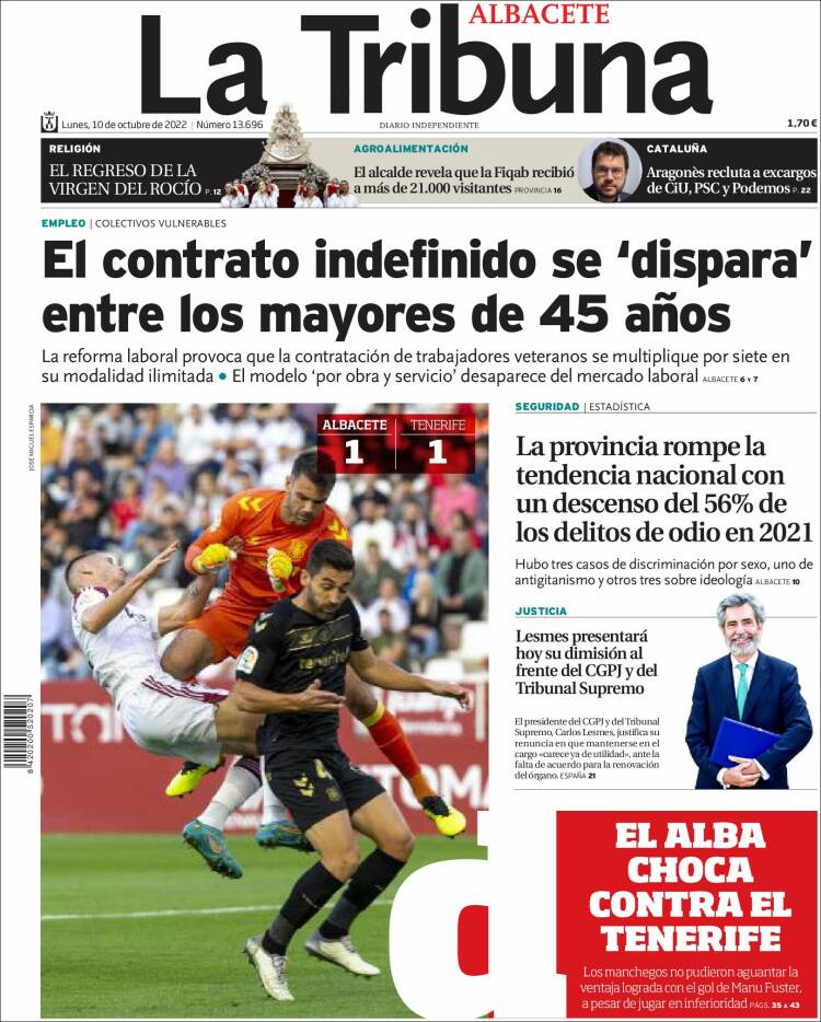Portada de La Tribuna de Albacete (Espa&ntilde;a)