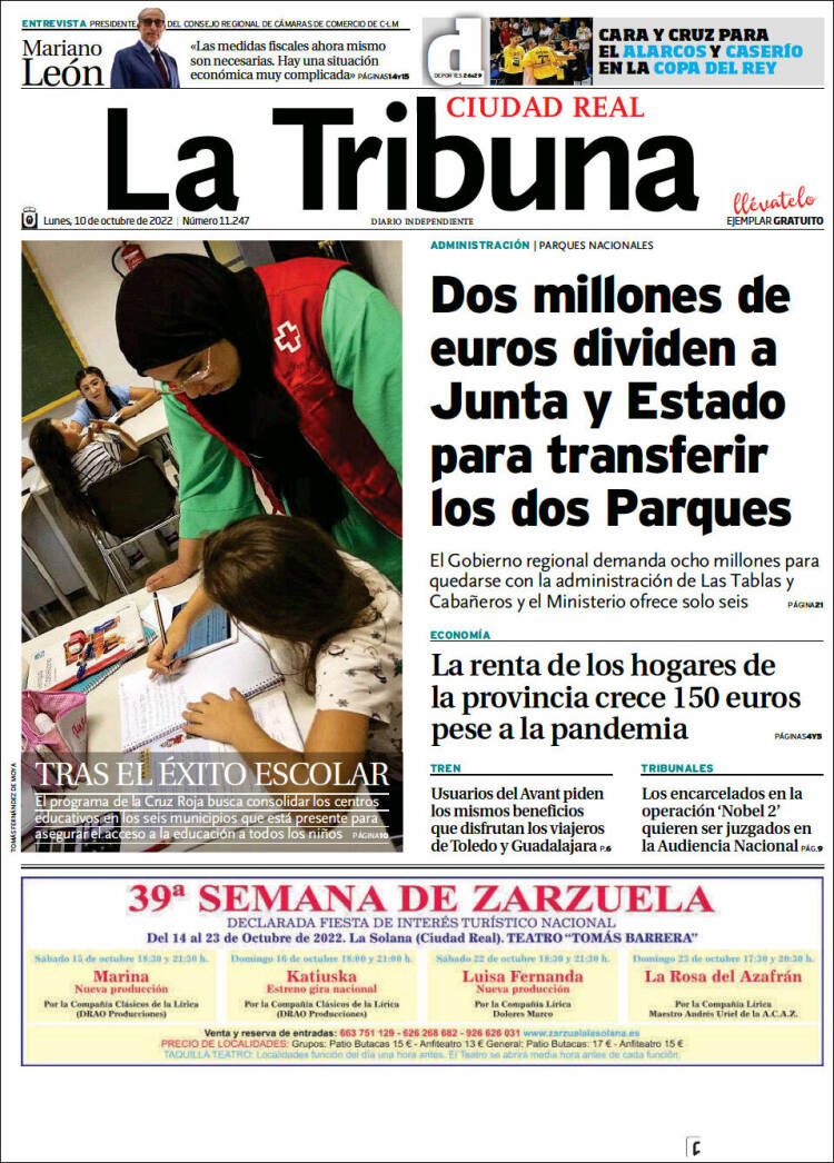 Portada de La Tribuna de Ciudad Real (Espa&ntilde;a)