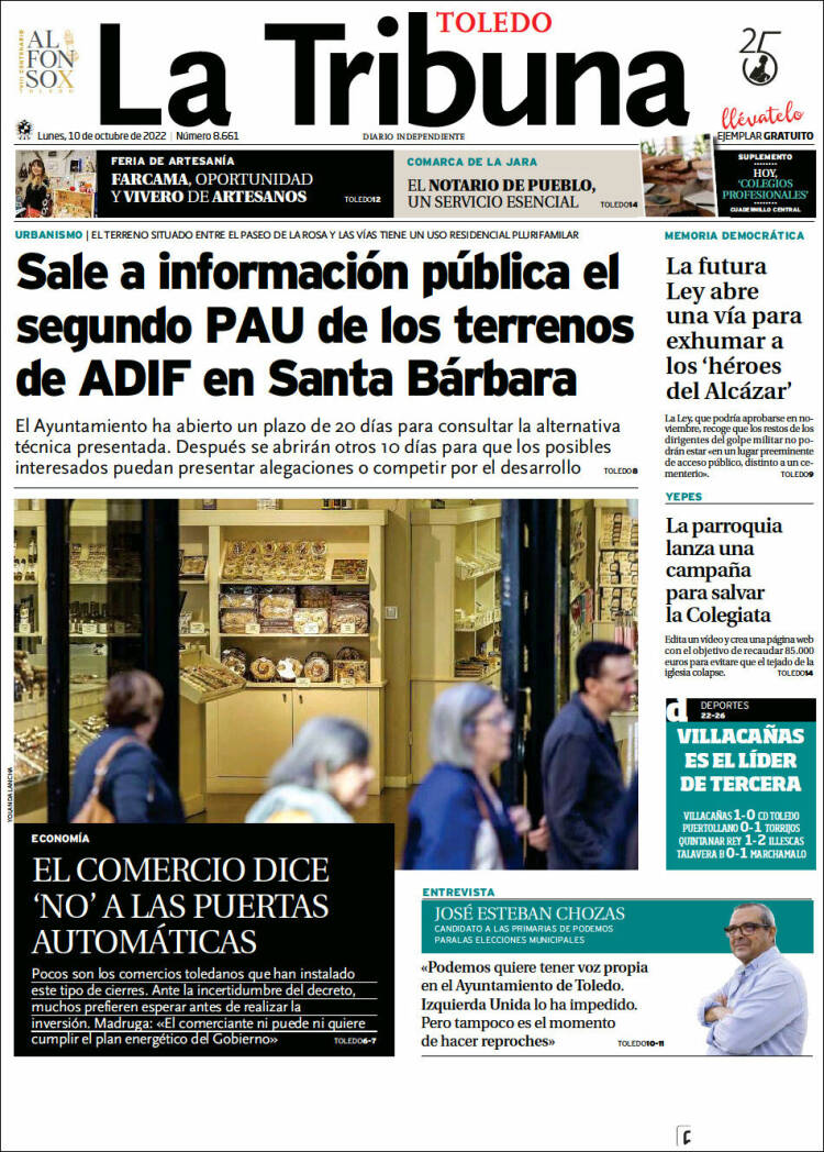 Portada de La Tribuna de Toledo (Espa&ntilde;a)