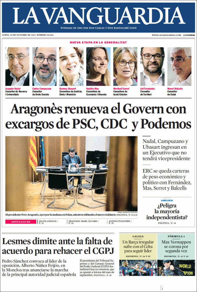 Portada de La Vanguardia (Espa&ntilde;a)