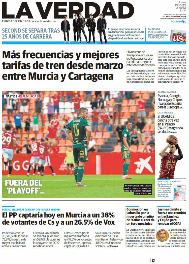 Portada de La Verdad de Murcia (Espa&ntilde;a)