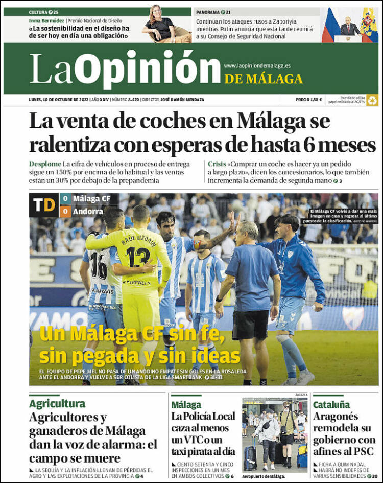 Portada de La Opinión de Málaga (Espa&ntilde;a)