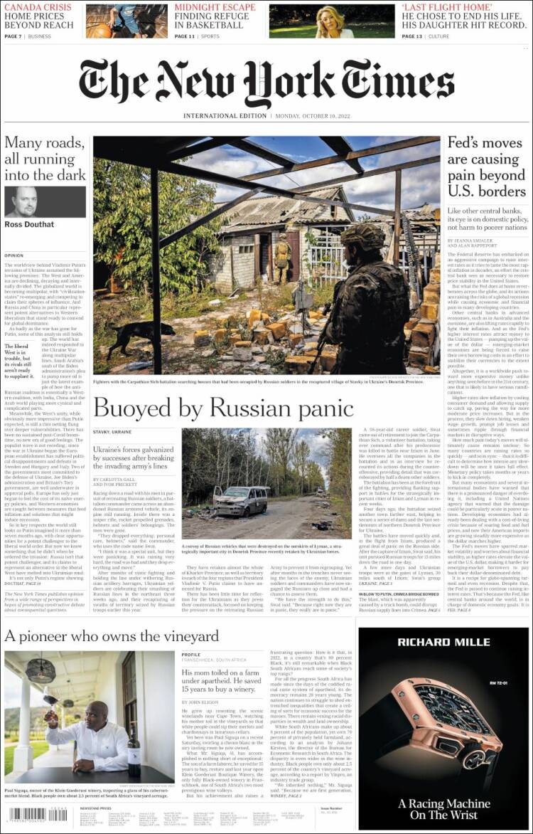 Portada de International New York Times (Europa)