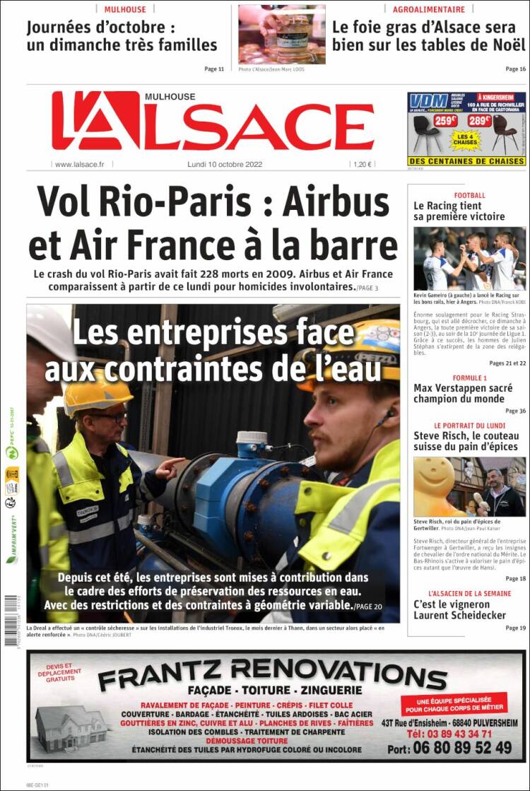 Portada de Journal L'Alsace (France)