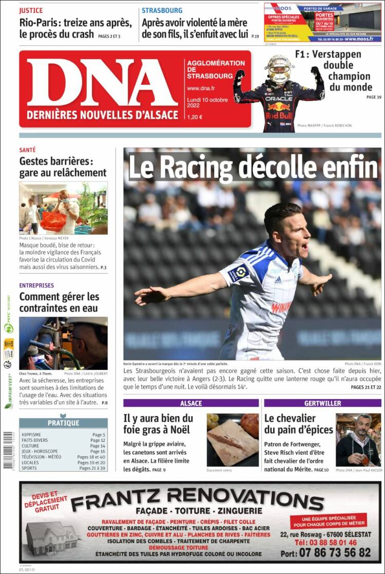Portada de Les Dernières Nouvelles d'Alsace (France)