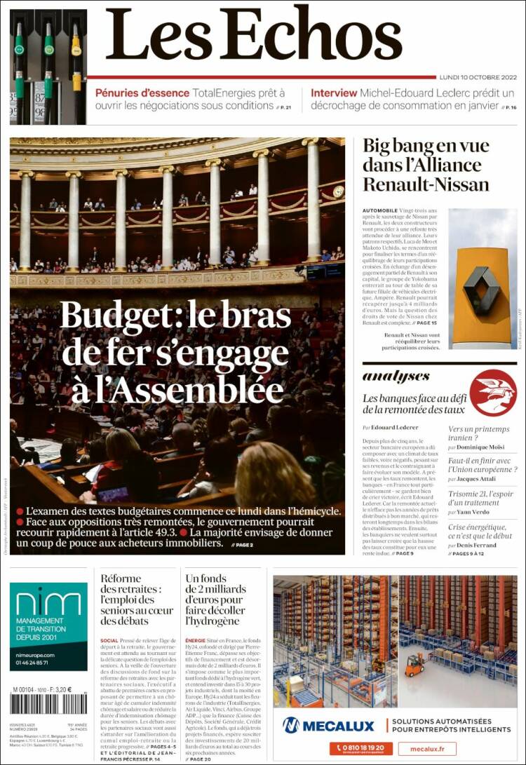 Portada de Les Echos (Francia)