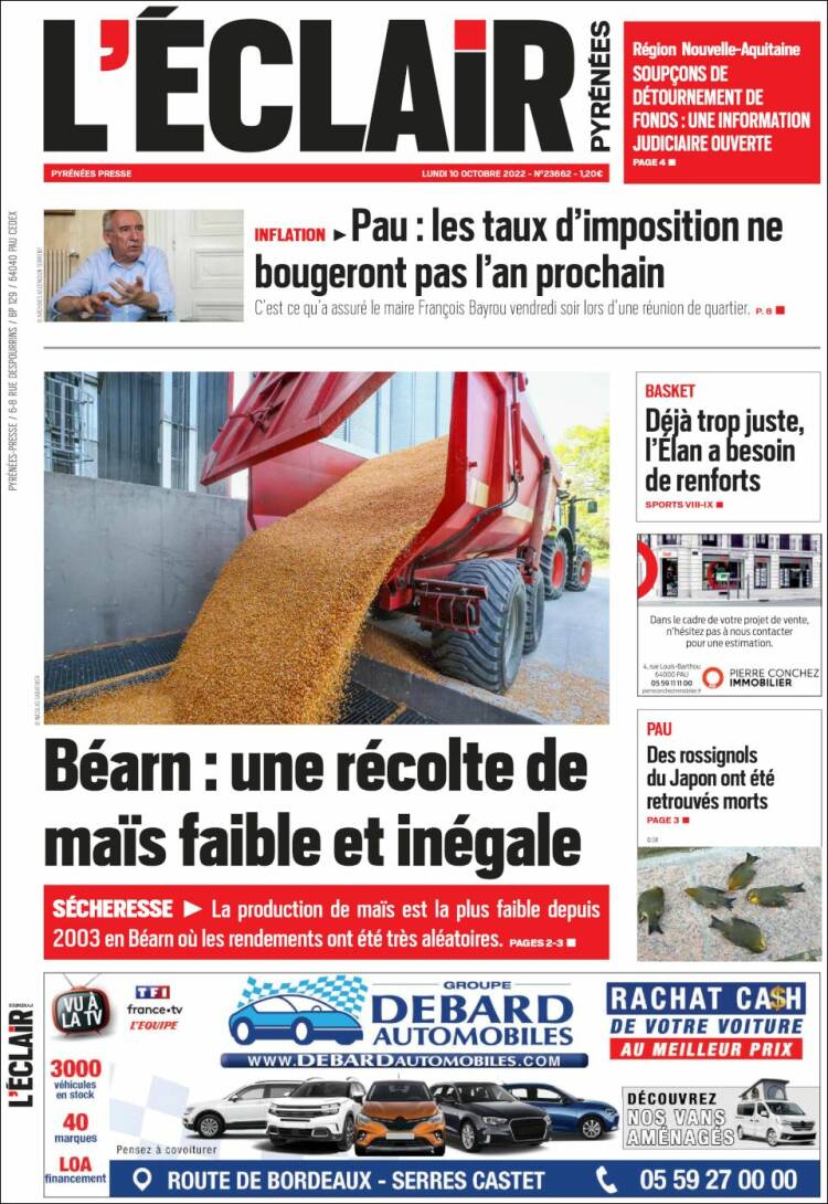Portada de L'Eclair des Pyrénées (France)