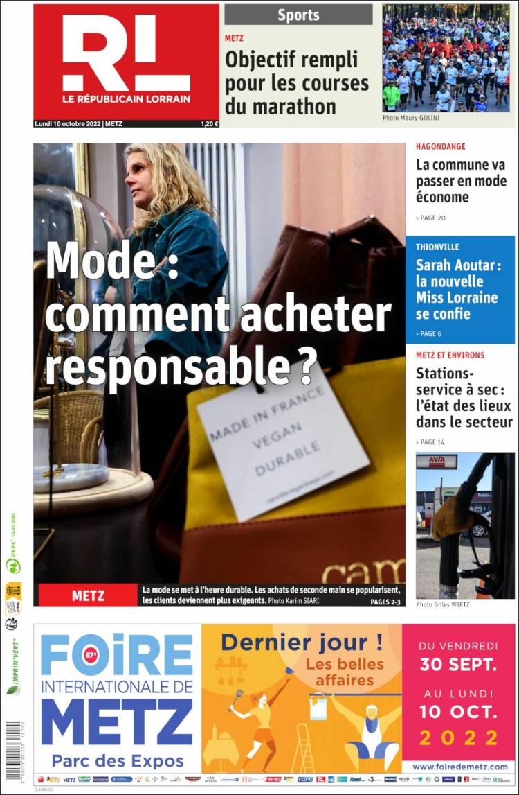 Portada de Le Republicain Lorrain (France)