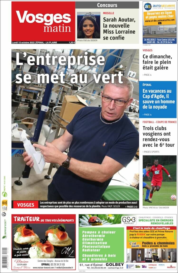 Portada de Vosges Matin (France)
