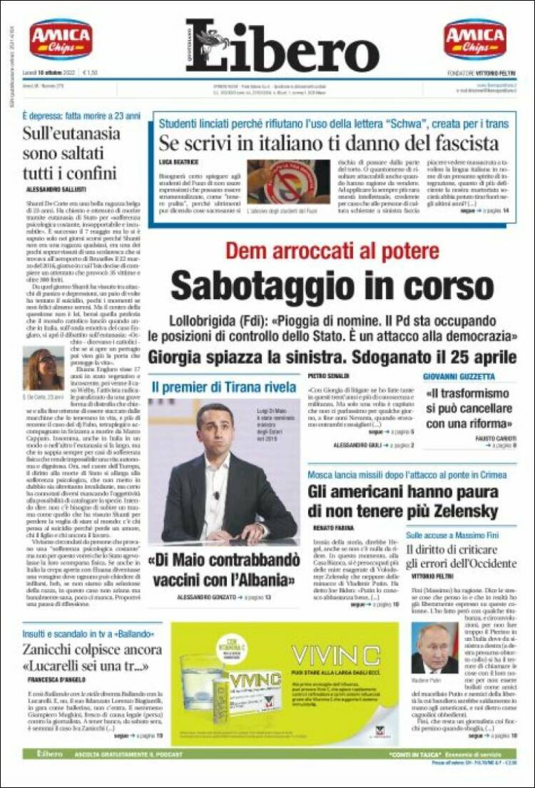 Portada de Libero (Italia)