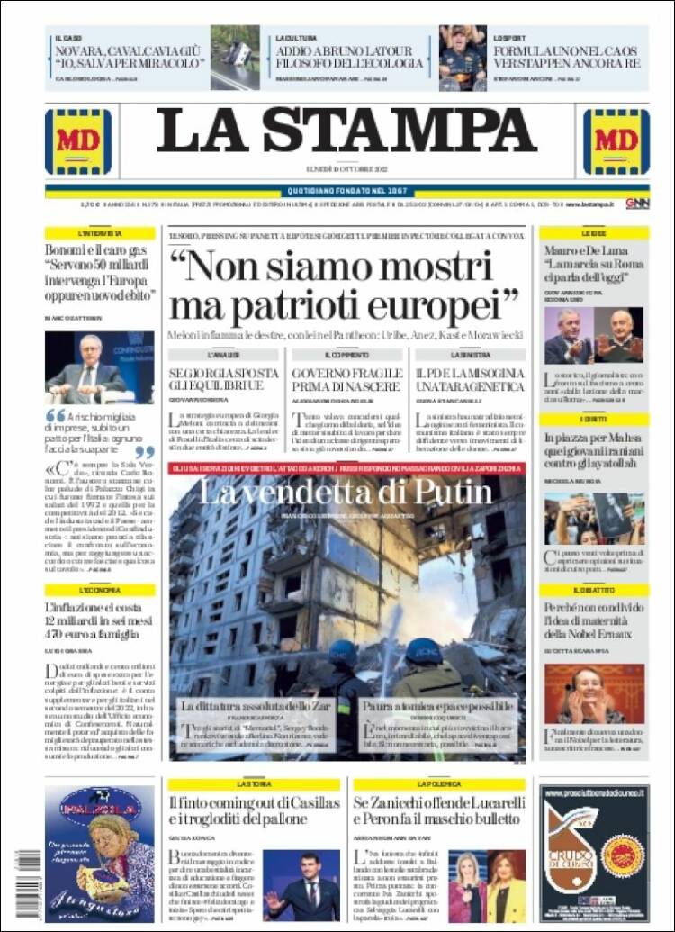 Portada de La Stampa (Italia)