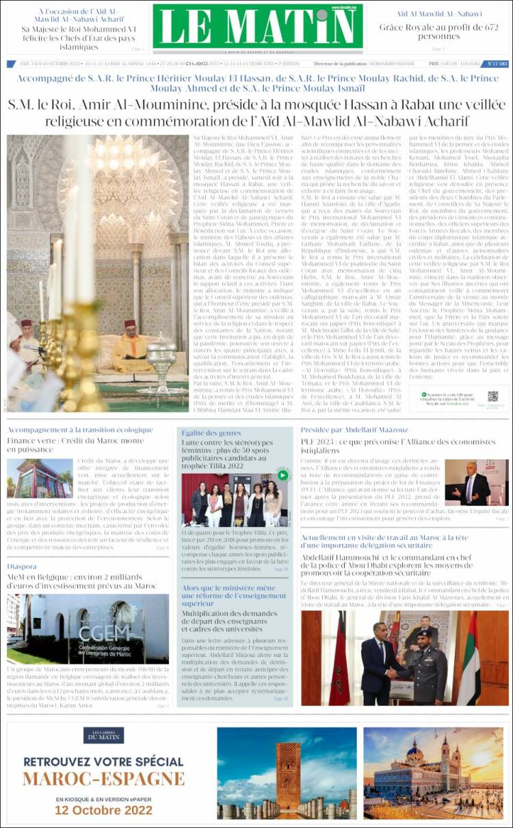 Portada de Le Matin (Marruecos)