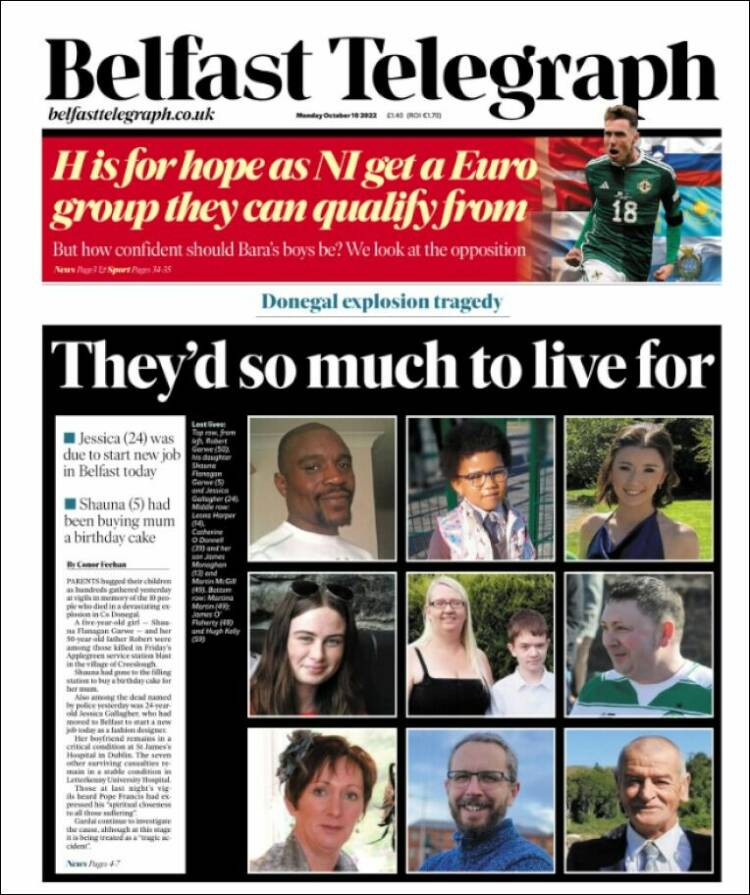 Portada de Belfast Telegraph (Reino Unido)