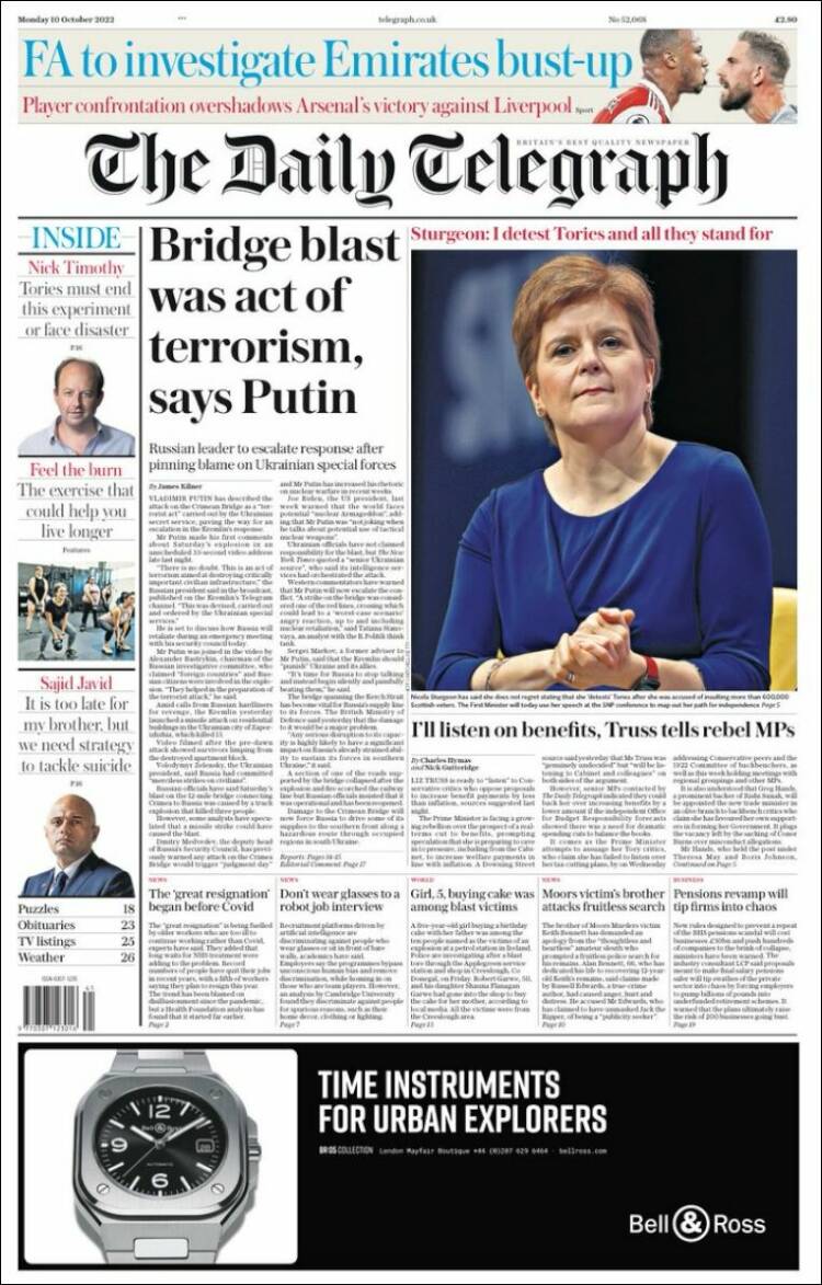 Portada de Daily Telegraph (Reino Unido)