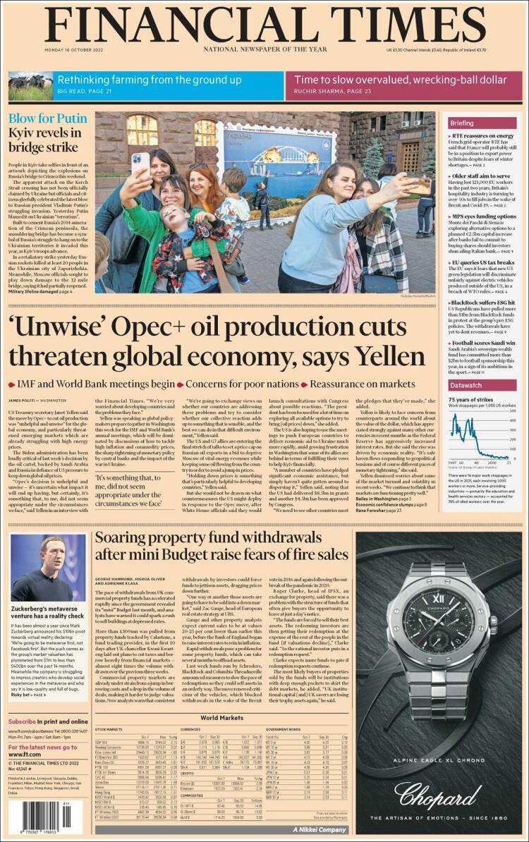 Portada de Financial Times (Reino Unido)