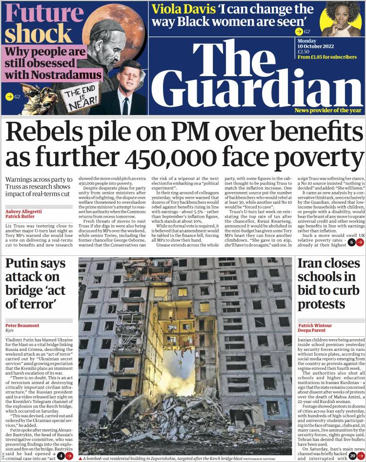 Portada de The Guardian (Reino Unido)
