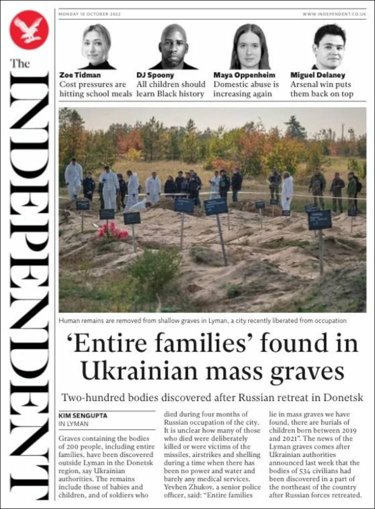 Portada de The Independent (Reino Unido)