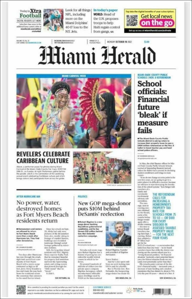 Portada de Miami Herald (USA)