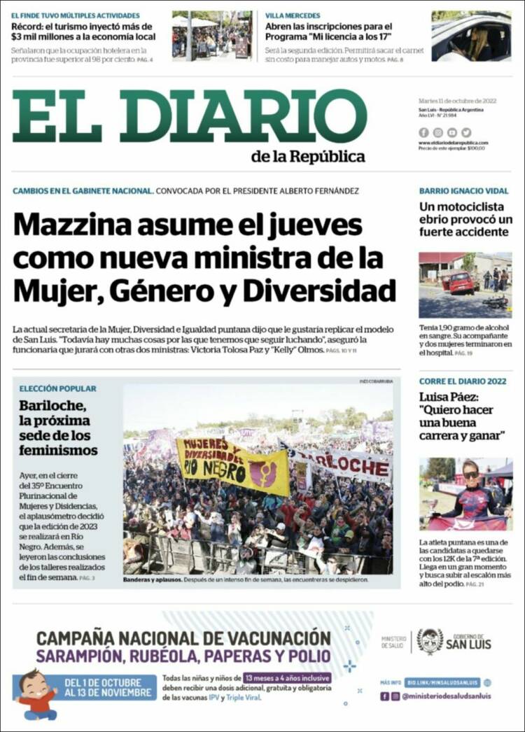 Portada de Diario de la República (Argentina)