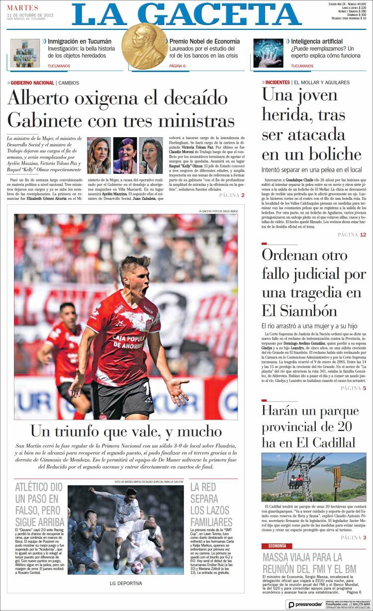 Portada de La Gaceta (Argentina)