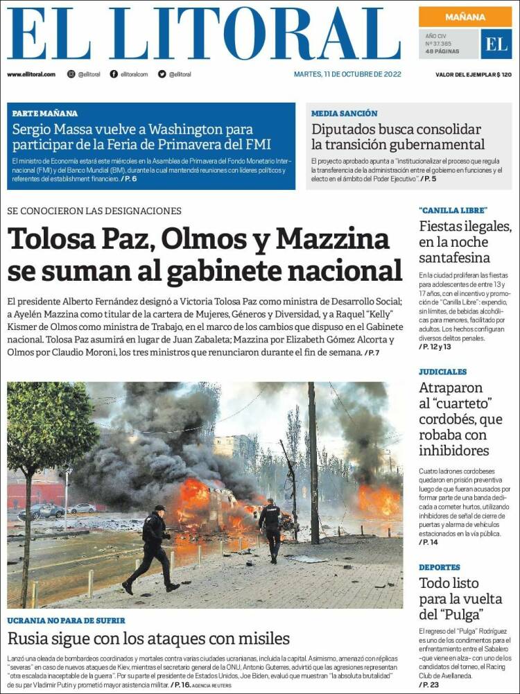Portada de Diario El Litoral (Argentina)