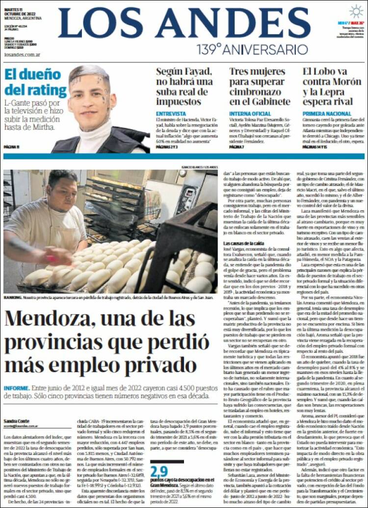 Portada de Los Andes - Mendoza (Argentina)