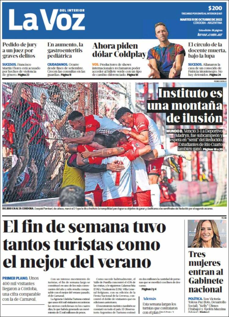 Portada de La Voz del Interior (Argentina)
