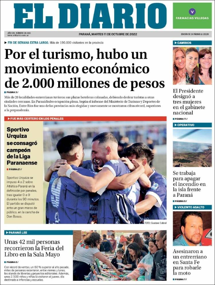 Portada de El Diario de Paraná (Argentina)