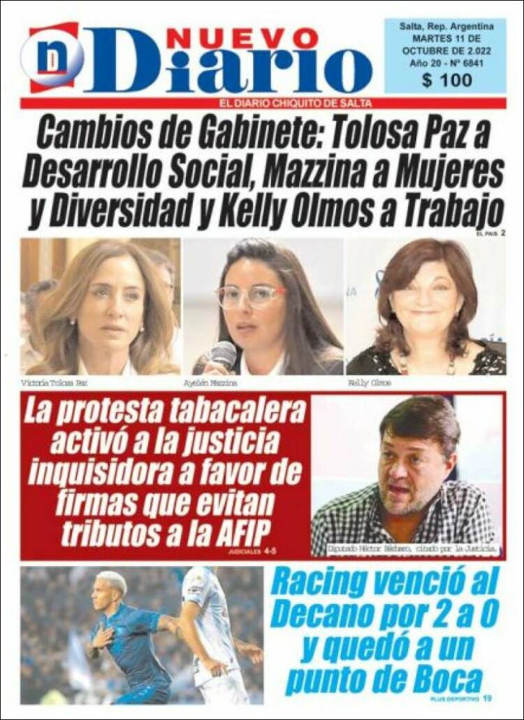 Portada de Nuevo Diario de Salta (Argentina)