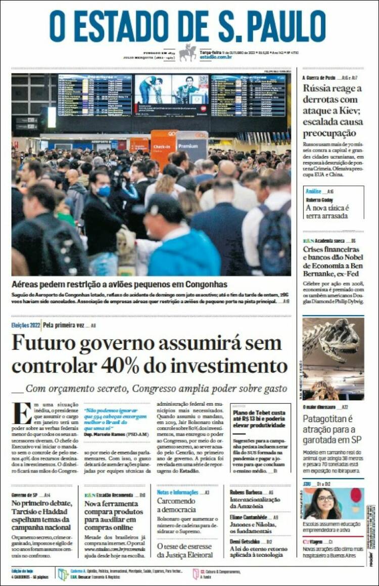 Portada de O Estado de São Paulo (Brasil)