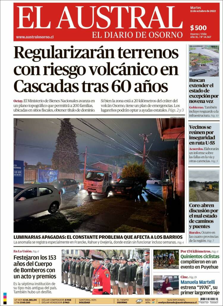 Portada de El Austral de Osorno (Chile)