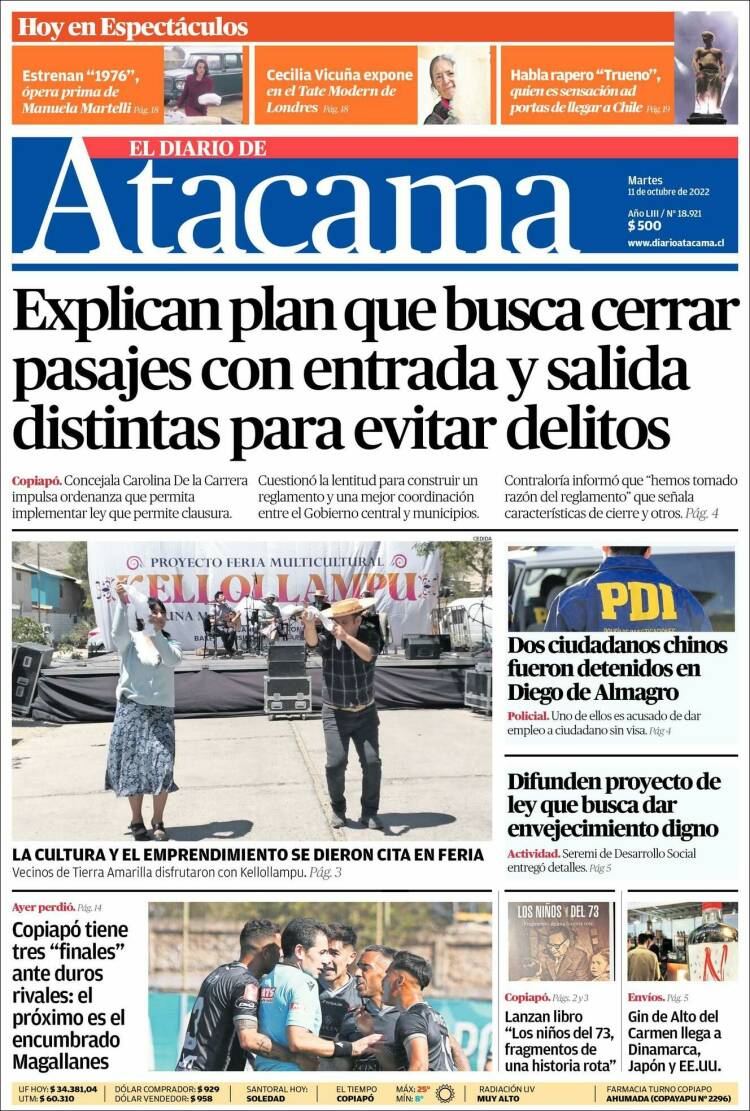 Portada de Diario de Atacama (Chile)