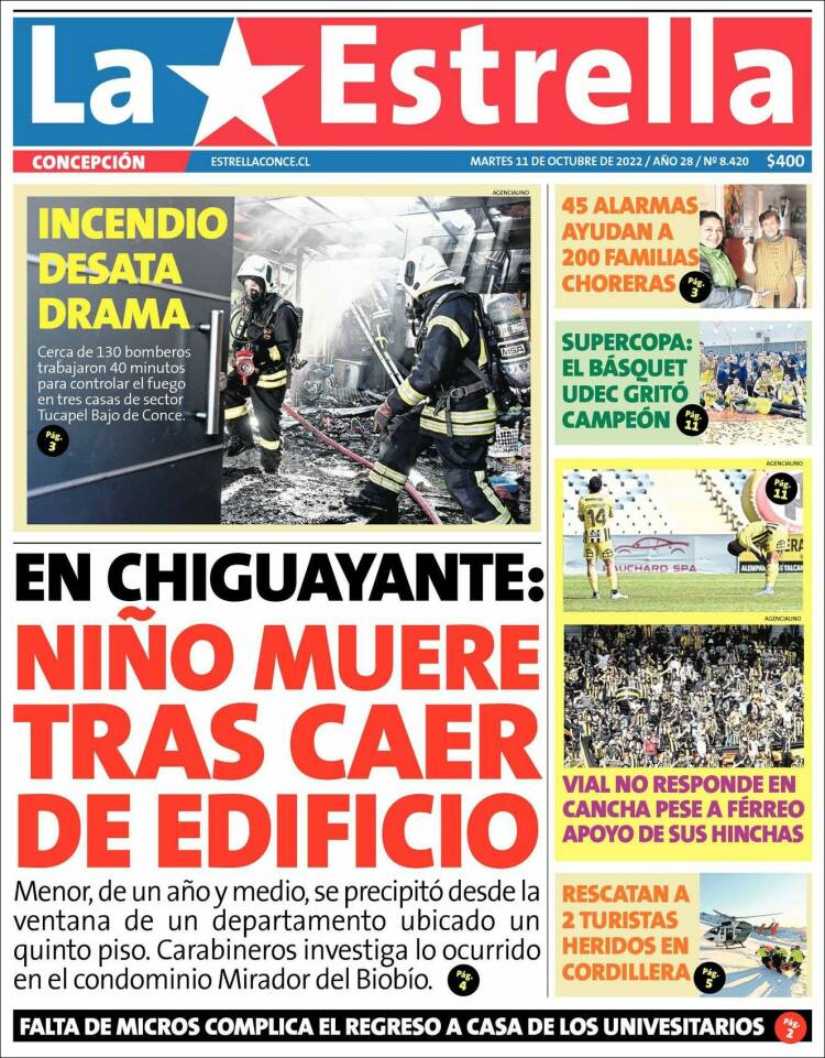 Portada de La Estrella de Concepción (Chile)