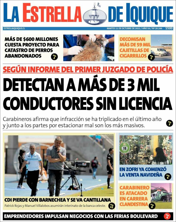 Portada de La Estrella de Iquique (Chile)
