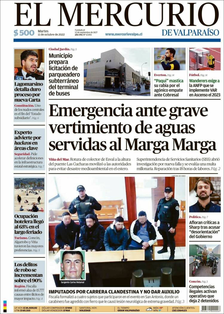 Portada de Mercurio de Valparaiso (Chile)