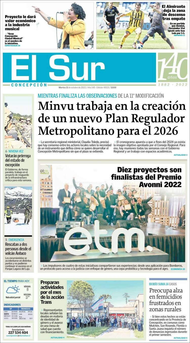 Portada de El Sur (Chile)