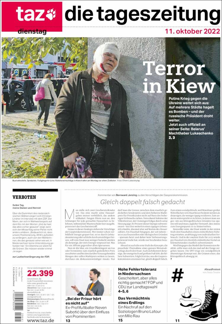 Portada de Die Tageszeitung (Alemania)