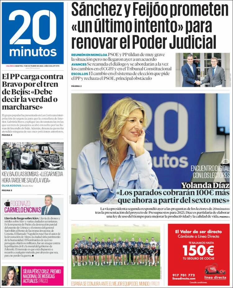 Portada de 20 Minutos - Valencia (España)