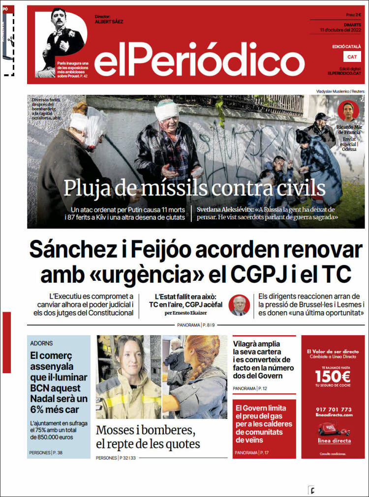 Portada de El Periódico de Catalunya (España)