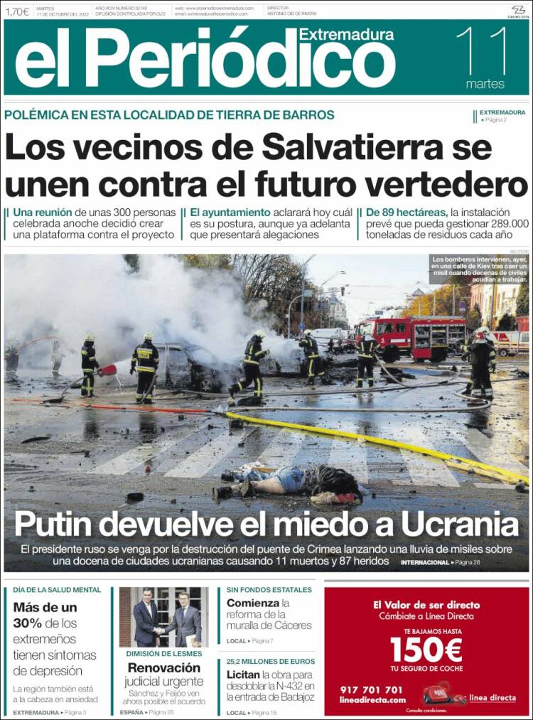 Portada de El Periódico de Extremadura (España)