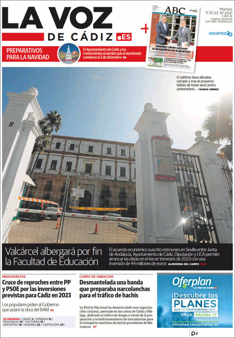 Portada de La Voz de Cádiz (España)