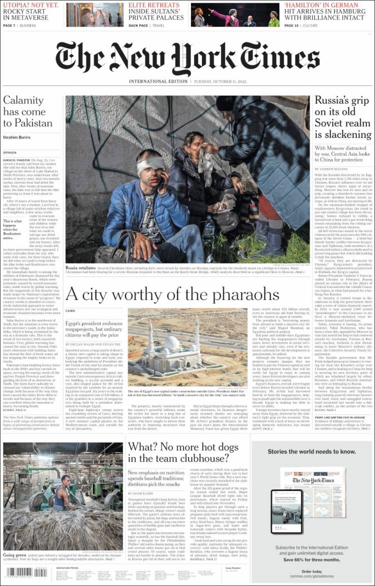 Portada de International New York Times (Europa)