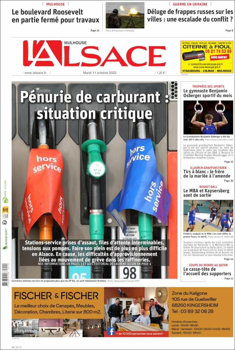 Portada de Journal L'Alsace (Francia)