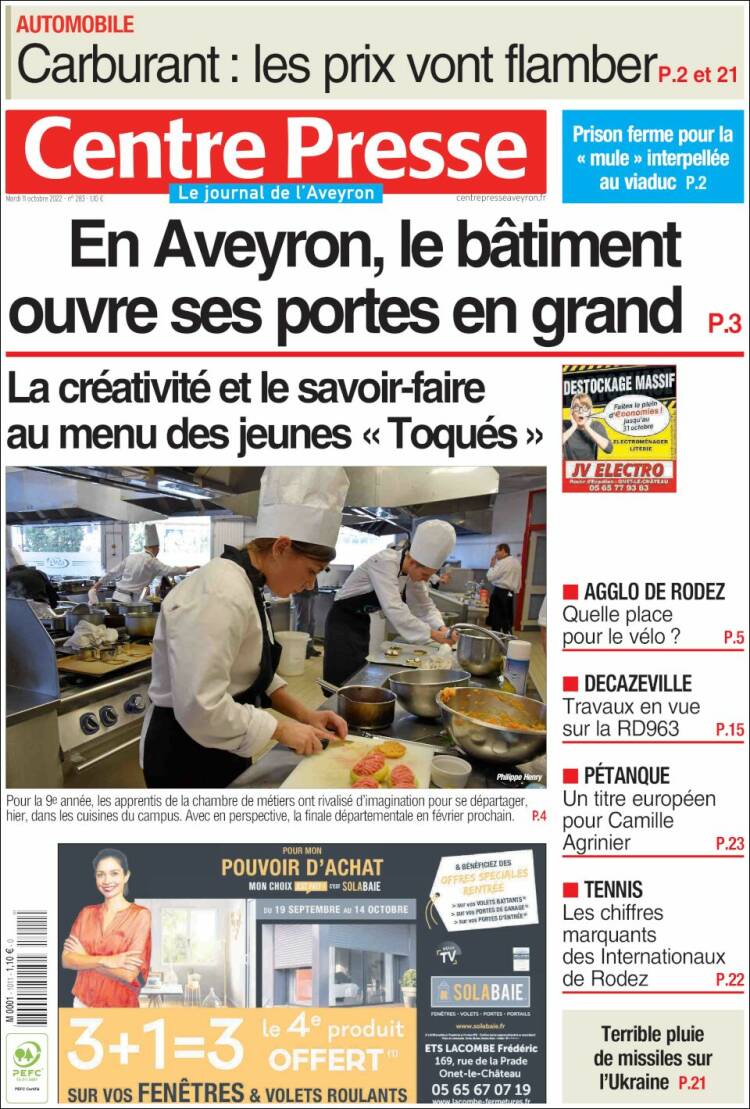 Portada de Centre Presse (Francia)