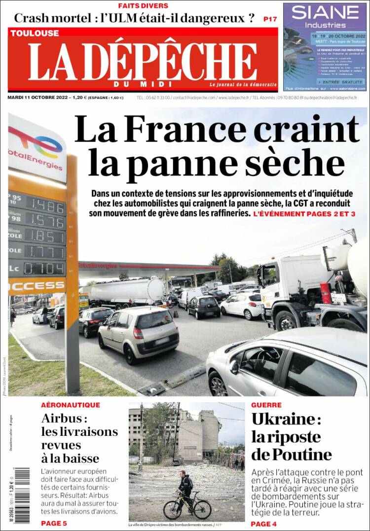 Portada de La Dépêche du Midi (Francia)