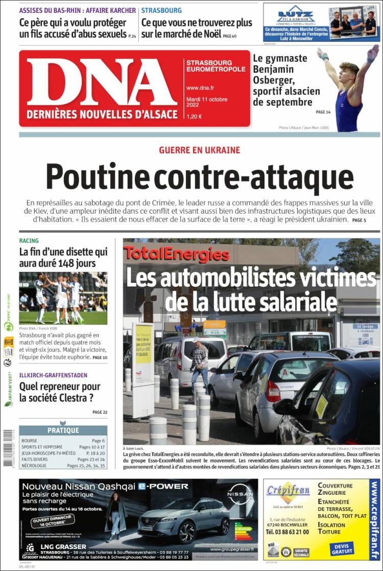 Portada de Les Dernières Nouvelles d'Alsace (Francia)