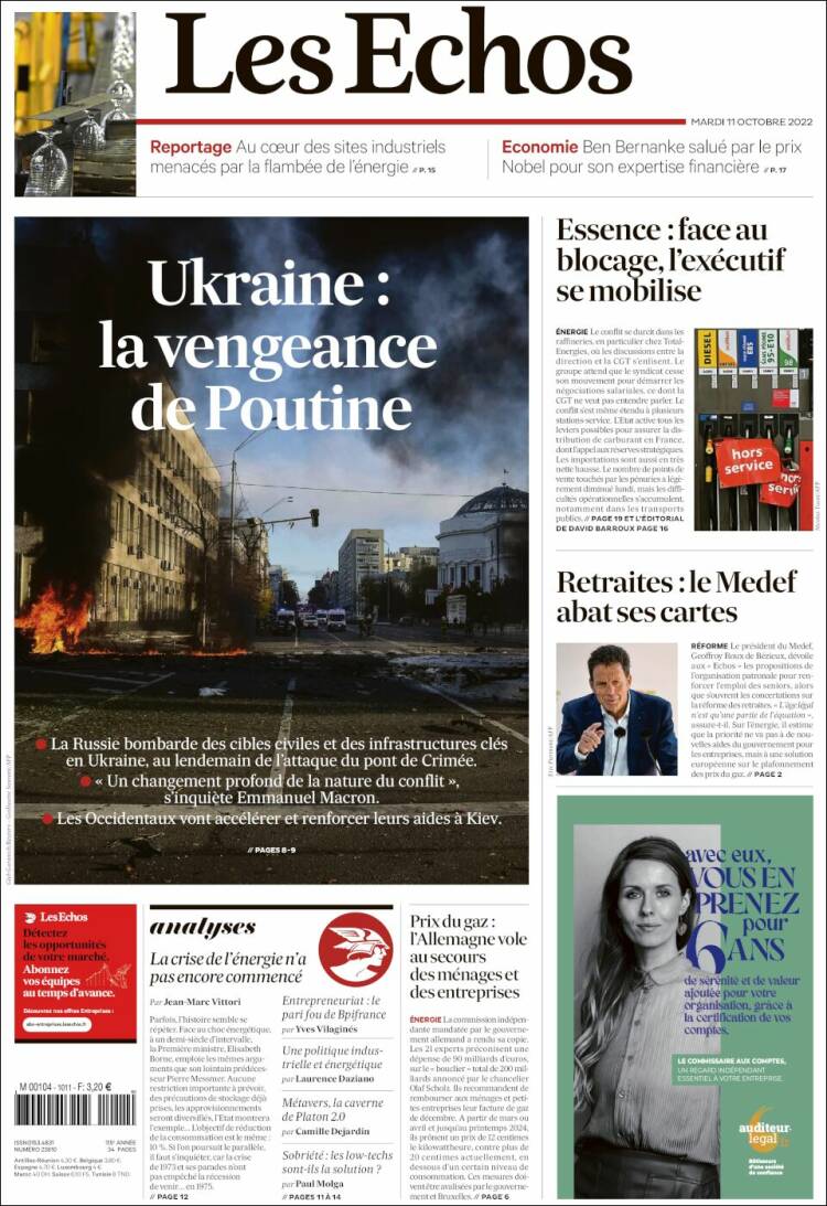 Portada de Les Echos (Francia)