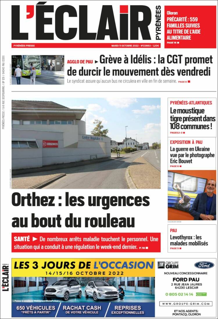 Portada de L'Eclair des Pyrénées (Francia)