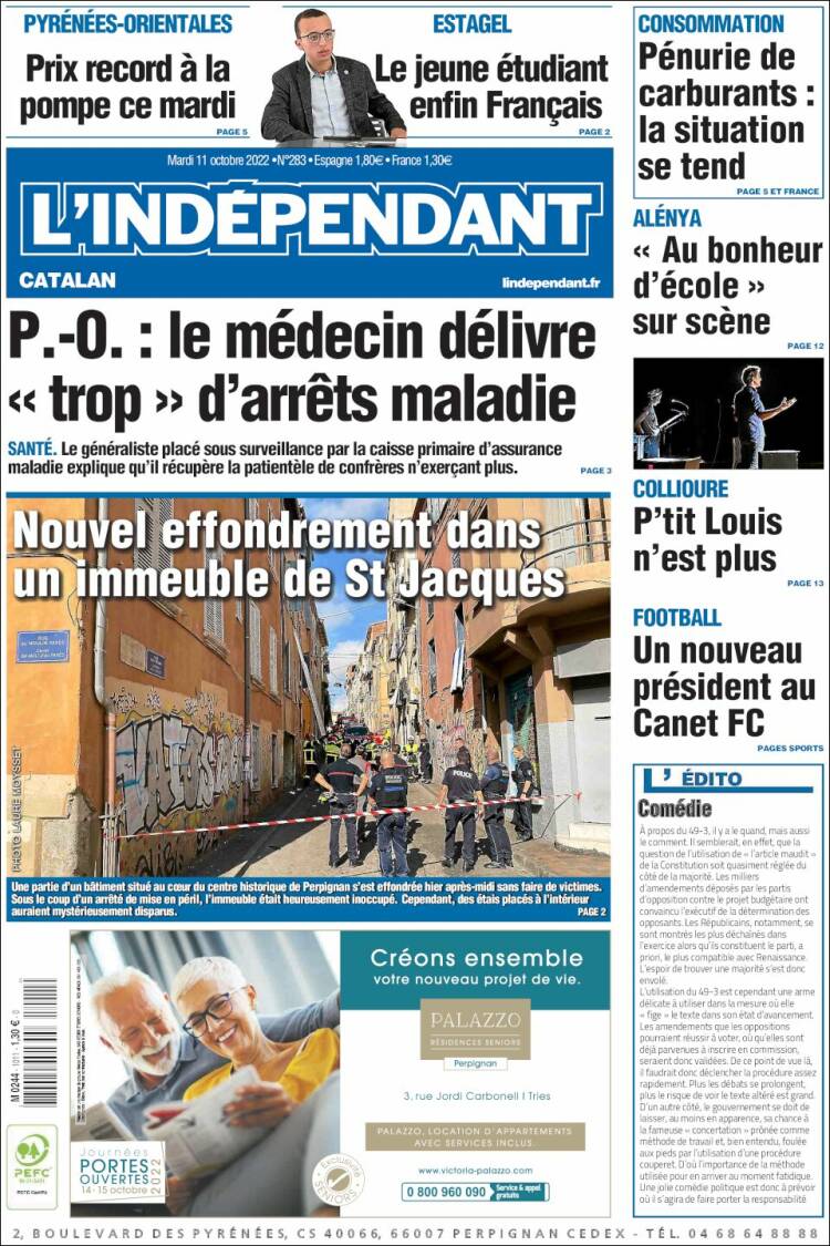 Portada de Le Indépendant (Francia)